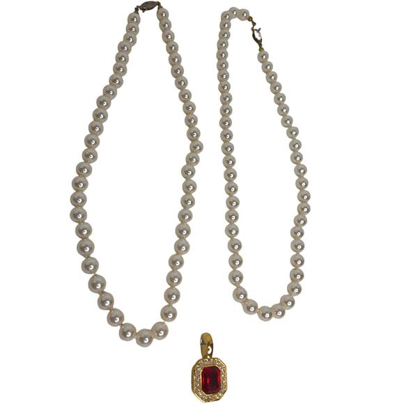 Roman 2 Faux Pearl Chokers with Pendant Vintage READ - Picture 2 of 8